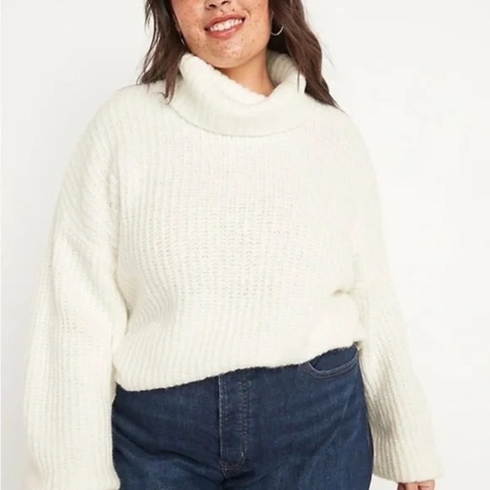 Old Navy Shaker Stitch Cream Cowl Neck Sweater Size XXL